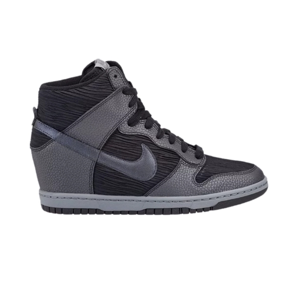 Nike Dunk Sky High Wedge Black Metallic Hematite Pleated Sneaker 6.5 528899-015 - Picture 9 of 9